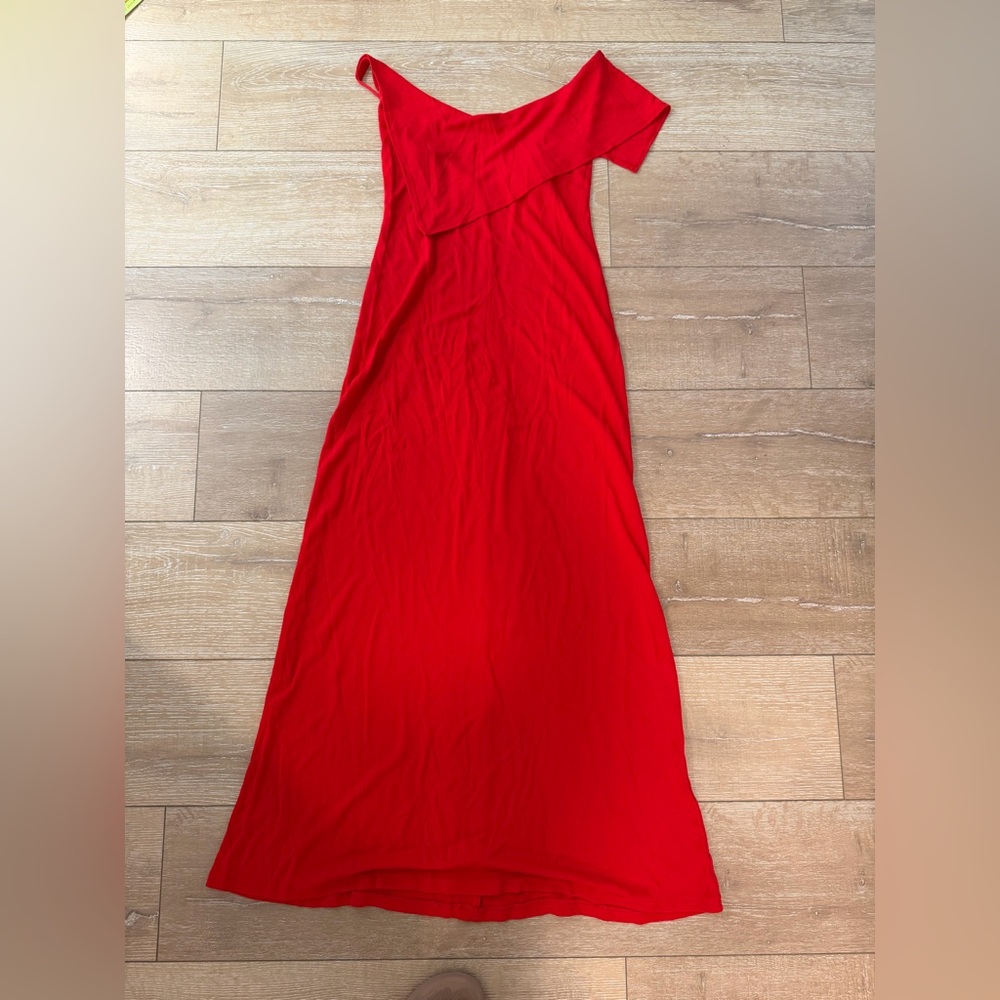 ABS Allen Schwartz One Shoulder Red Dress